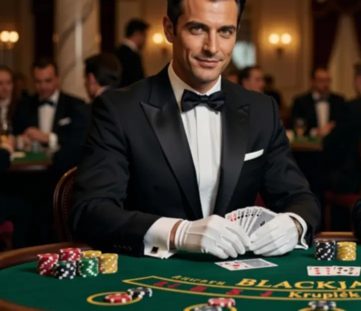Professzionális, elegánsan öltözött blackjack krupiék a Golden Vyra kaszinóban