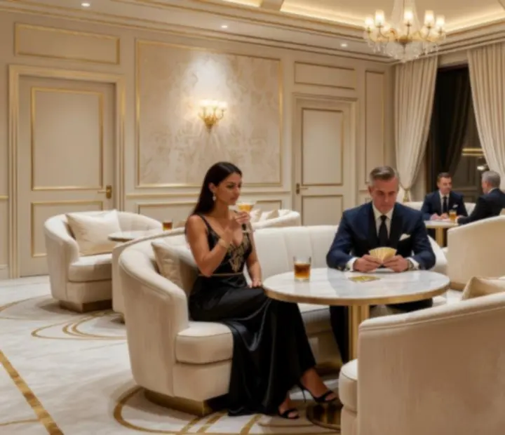 Exkluzív VIP lounge arany és smaragd tónusokkal